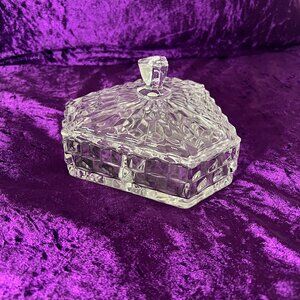 Vintage Anchor Hocking Wexford Clear Divided Triangular Crystal Dish with Lid 7"
